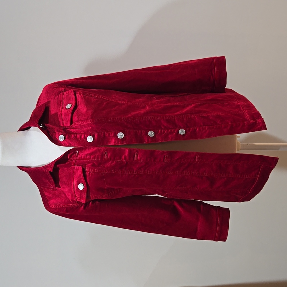Red button up jacket